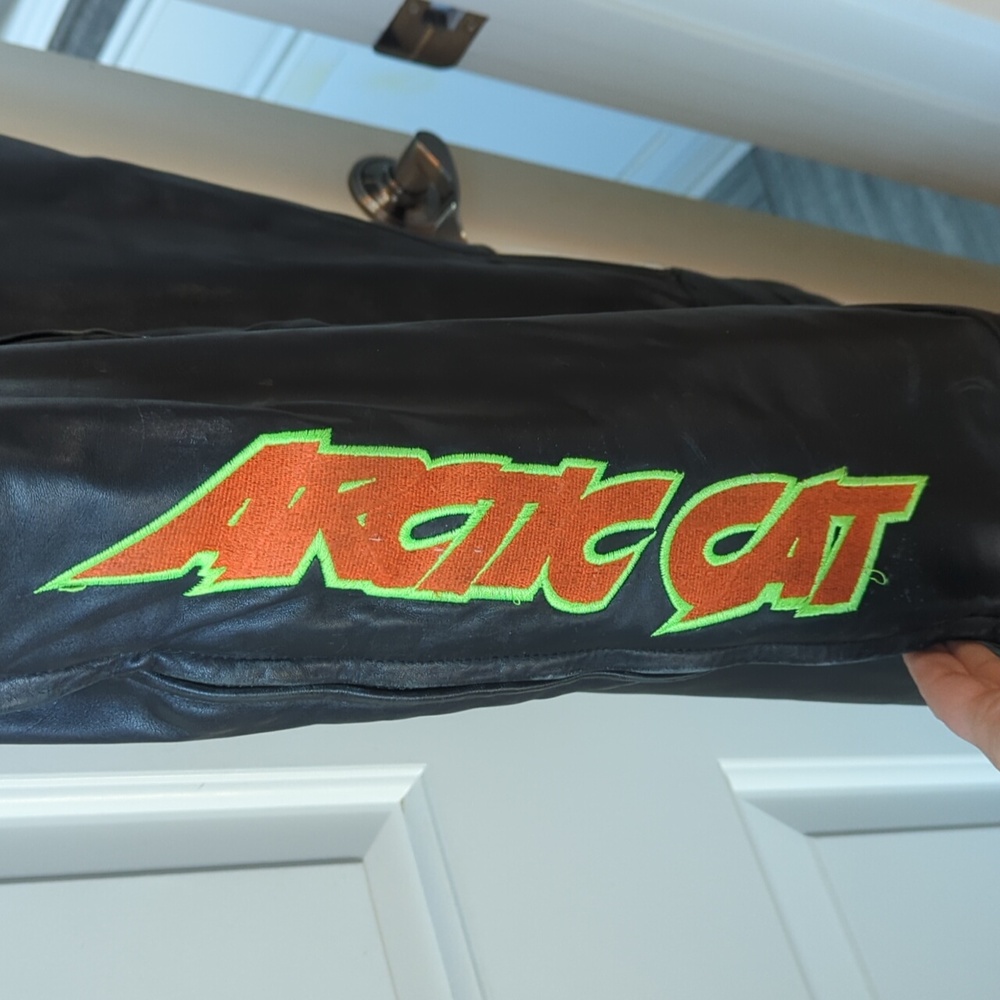 Vintage 90s Arctic Cat Leather Snowmobile Insulated Overalls - Picture 8 of 16
